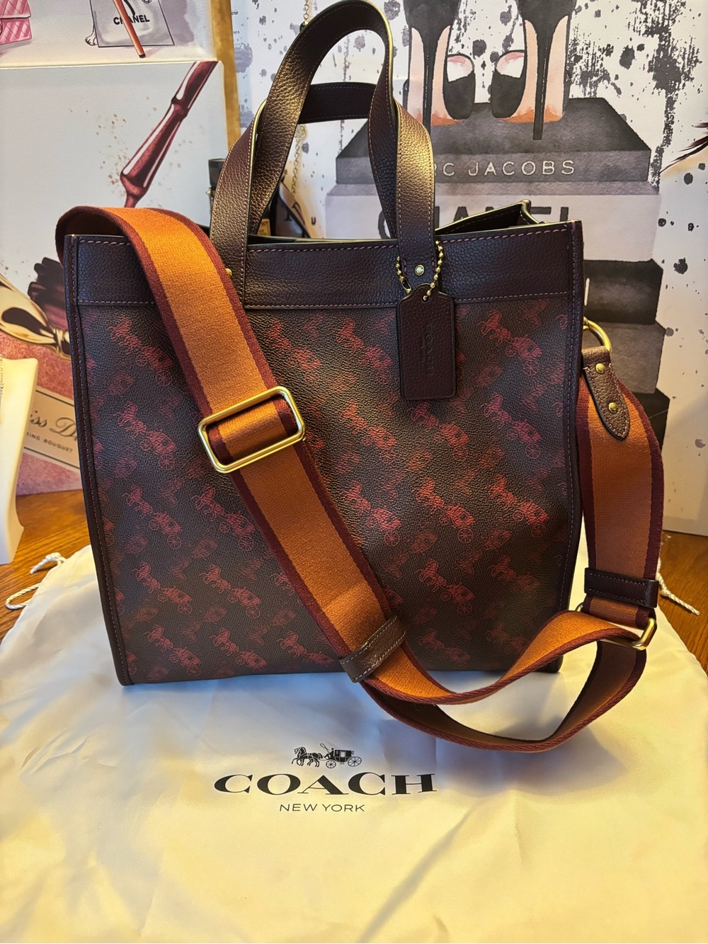 Coach Field Tote 89143 Horse Carriage Oxblood Cranberry Guitar Strap